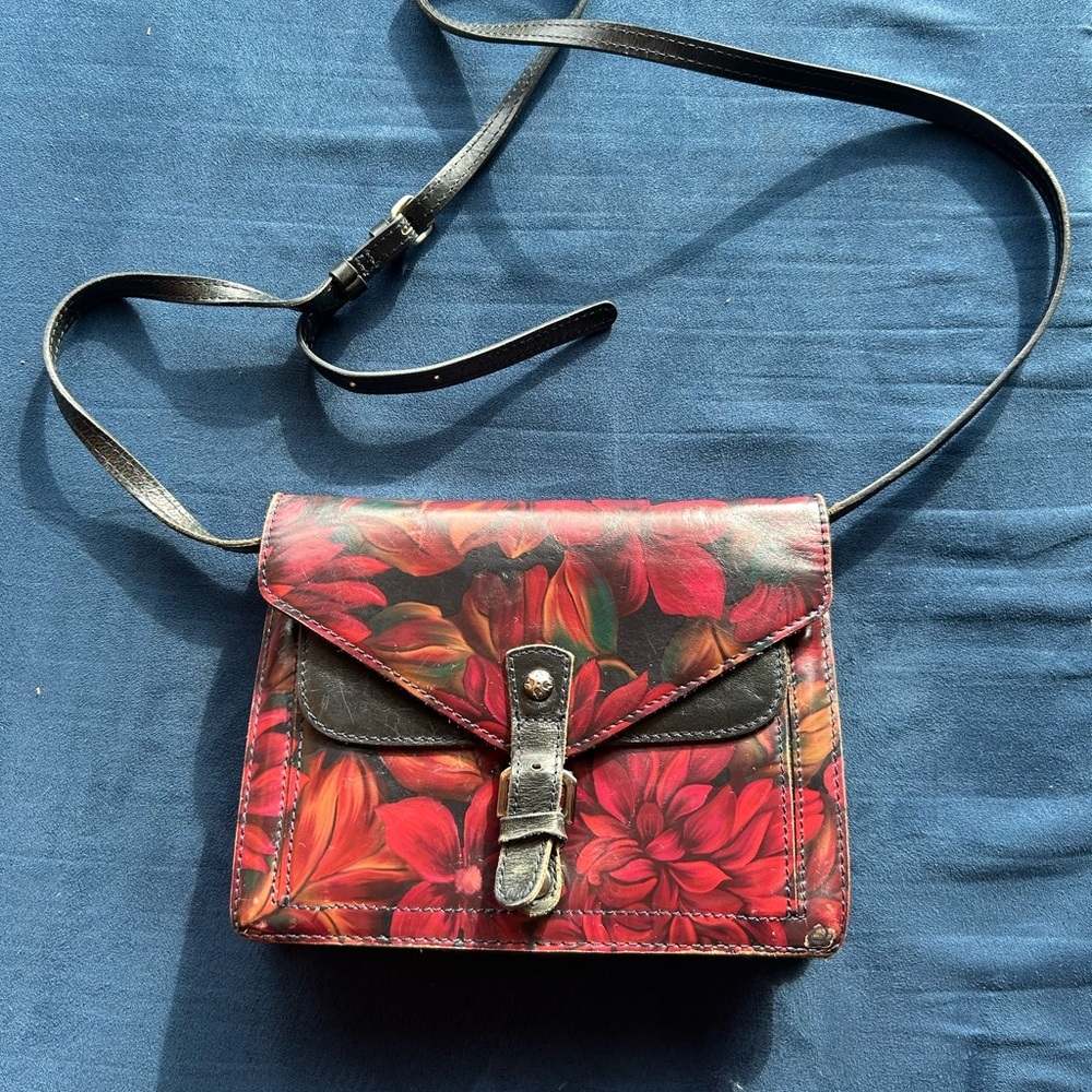 Patricia Nash Burgundy and Black Floral Crossbody Bag